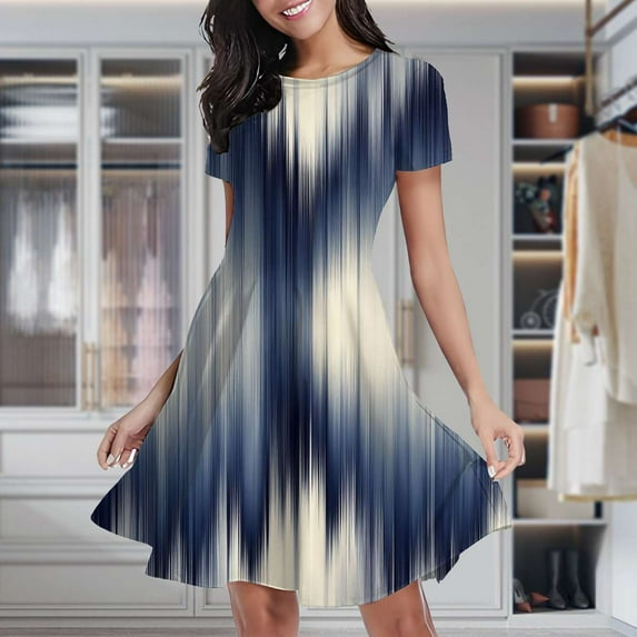 Abstract Blue Wave Pattern Women's Classic Swing Skater Dress Casual Work Party Cocktail Dresses
