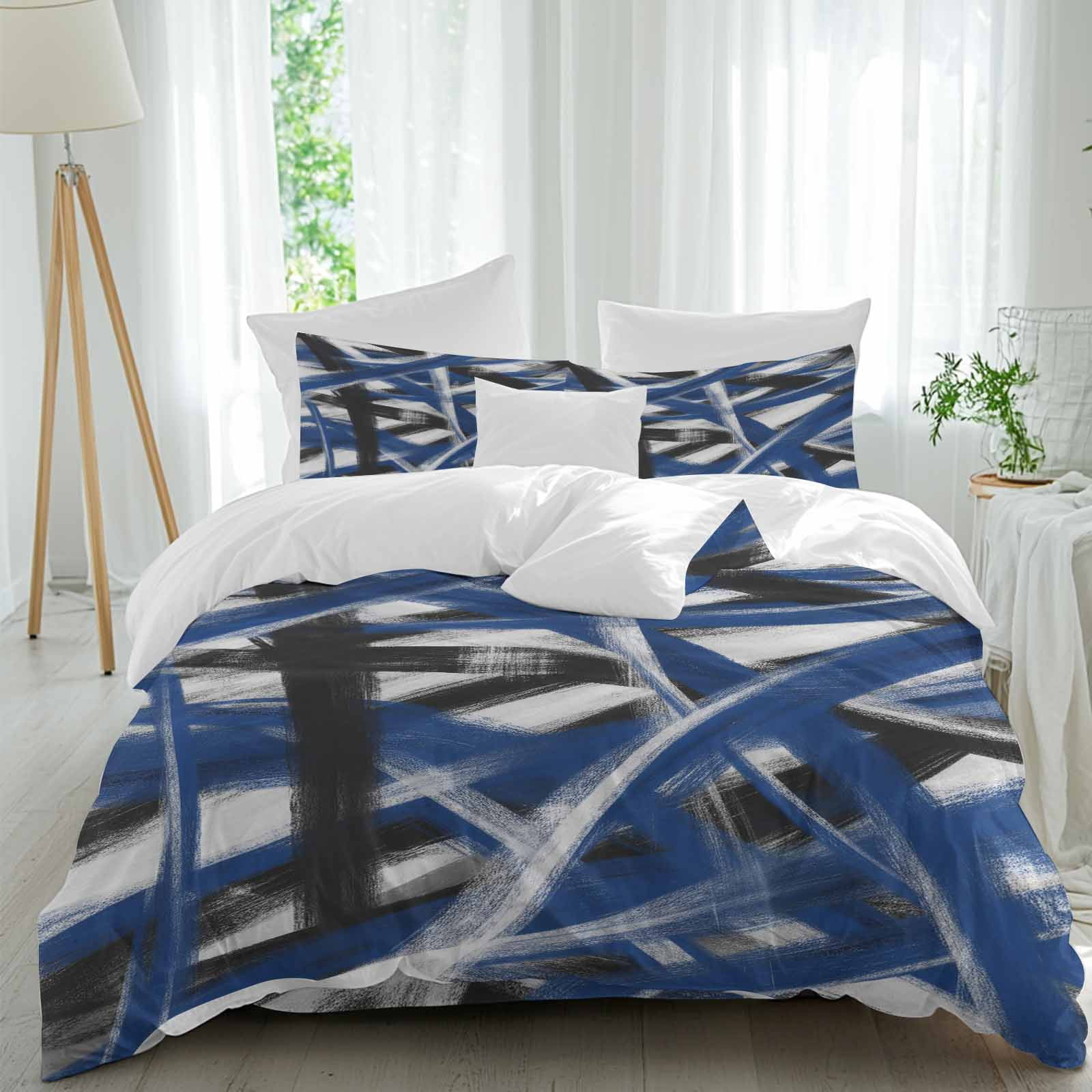 Abstract Blue Waves Duvet Cover Set Queen Size, Modern Minimalist Blue ...