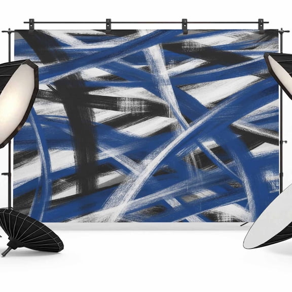 Abstract Blue Waves Photography Backdrop 7x5FT, Modern Minimalist Blue Black White Crossed Lines Photo Backdrops, Background for Photography Studio Photo Studio Background, Back Drop for Photoshoot