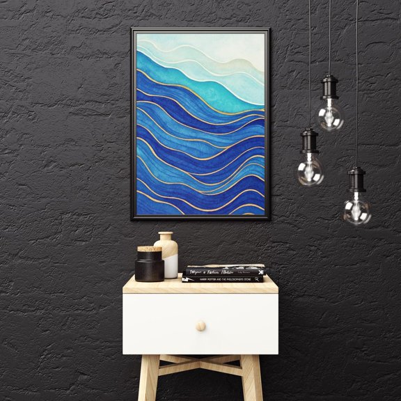 Abstract Blue Waves Wall Art Poster Modern Minimalist Ocean Landscape Poster Artwork, Unframed Canvas Size 8x12