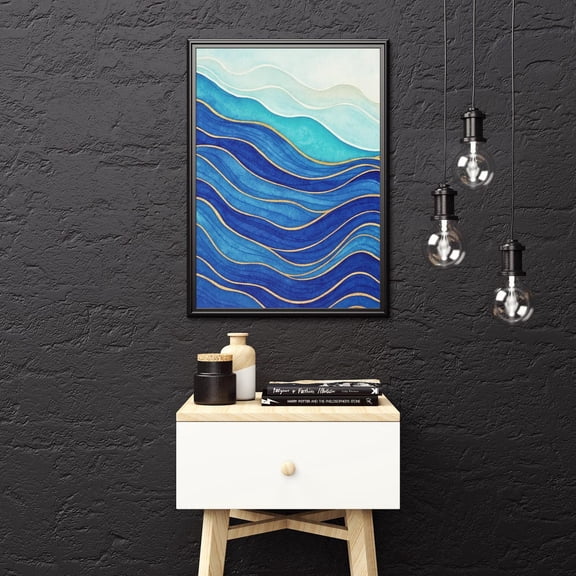 Abstract Blue Waves Wall Art Poster Modern Minimalist Ocean Landscape Poster Artwork, Unframed Poster Size 24x36