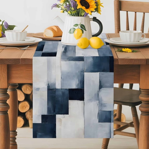 Abstract Blue White Color Block Table Runner 36 Inches Long, Graffiti ...