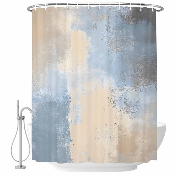 Abstract Blue off White Fabric Shower Curtain Oil Painting Art Washable Shower Curtains for Bathroom, Waterproof Bath Curtain with Hooks Home Decor 72x72in