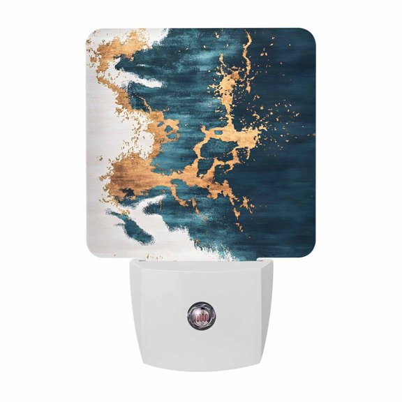 Abstract Blue White Golden Marble Texture Plug-in LED Night Lights Modern Art Auto Dusk-to-Dawn Sensor for Bedroom, Bathroom, Kitchen, Nursery, Hallway, Stairs, Wall Home Decor
