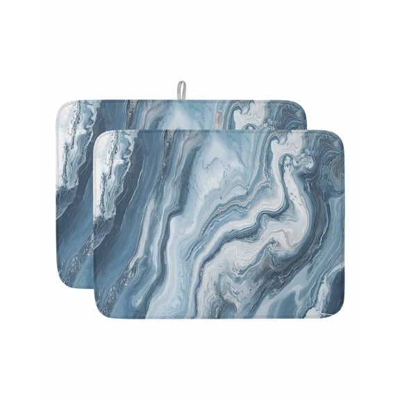 Abstract Blue White Ocean Waves Dish Drying Mat, Marble Textured Modern Art Absorbent Dish Drying Matt Pad for Kitchen Countertops,Sinks,Dish Drainer Racks, Large 18x24inx2 Pcs,