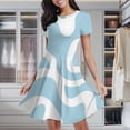 thumbnail image 1 of Abstract Blue White Wavy Pattern Women's Classic Swing Skater Dress Casual Work Party Cocktail Dresses, 1 of 6