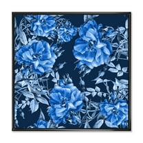 Abstract Blue Wildflowers 16 in x 16 in Framed Painting Canvas Art Print, by Designart