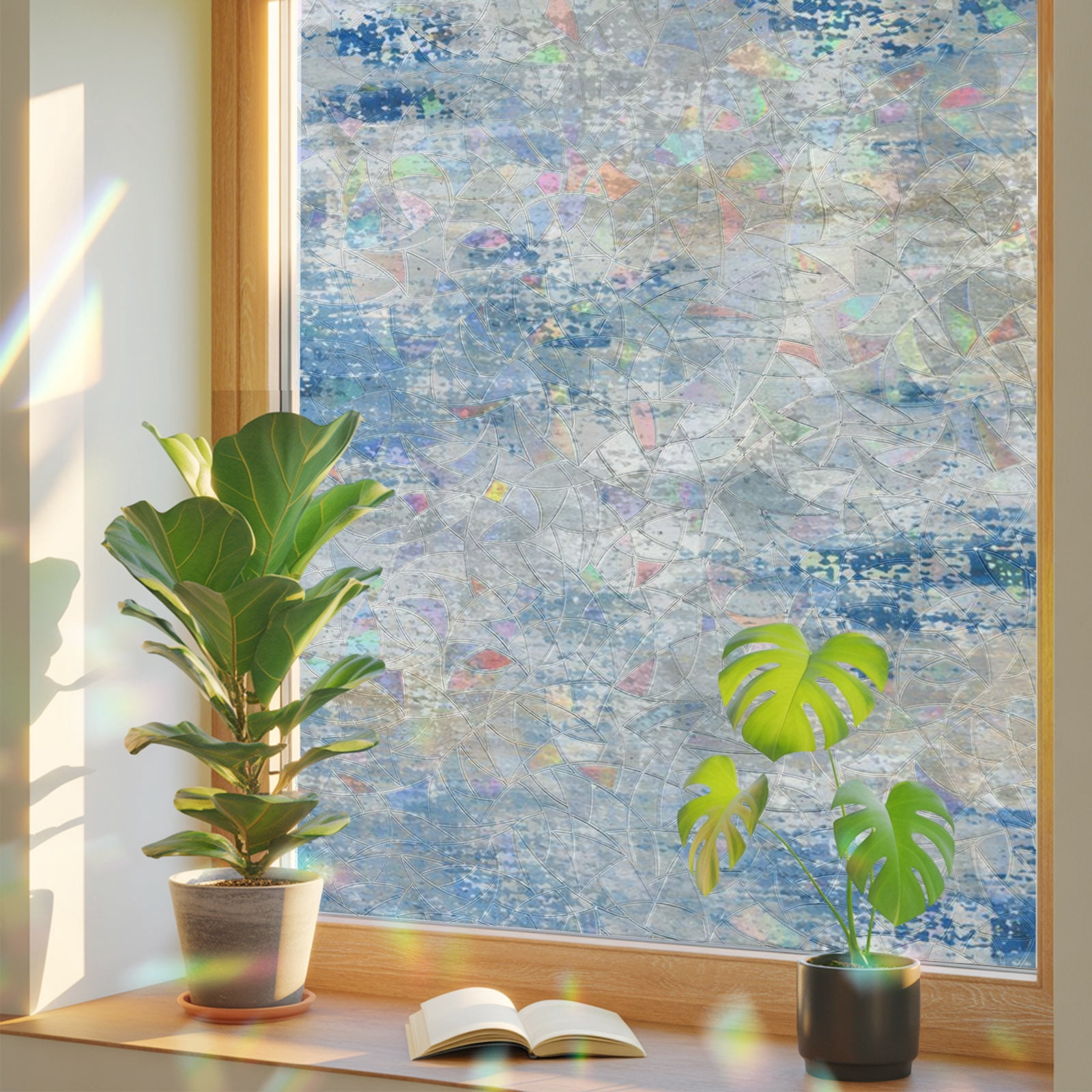 Abstract Blue Window Privacy Film Rainbow Static Cling Stain Glass ...
