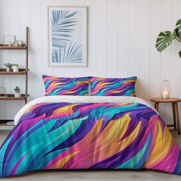 Abstract Blue Yellow Vortex Stripe California King Size Bed Set,Modern Street Art Bedding for All Seasons,4 Pcs Bed Set with 1 Quiltcover (96"x104"),1 Sheet (110"x98"),2 Pillowcases (20"x36")