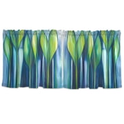Abstract Blue and Green Leaves Tier Curtains for Kitchen 57x24 Inch Semi Sheer Light Filtering Half Window Curtains 2 Panels