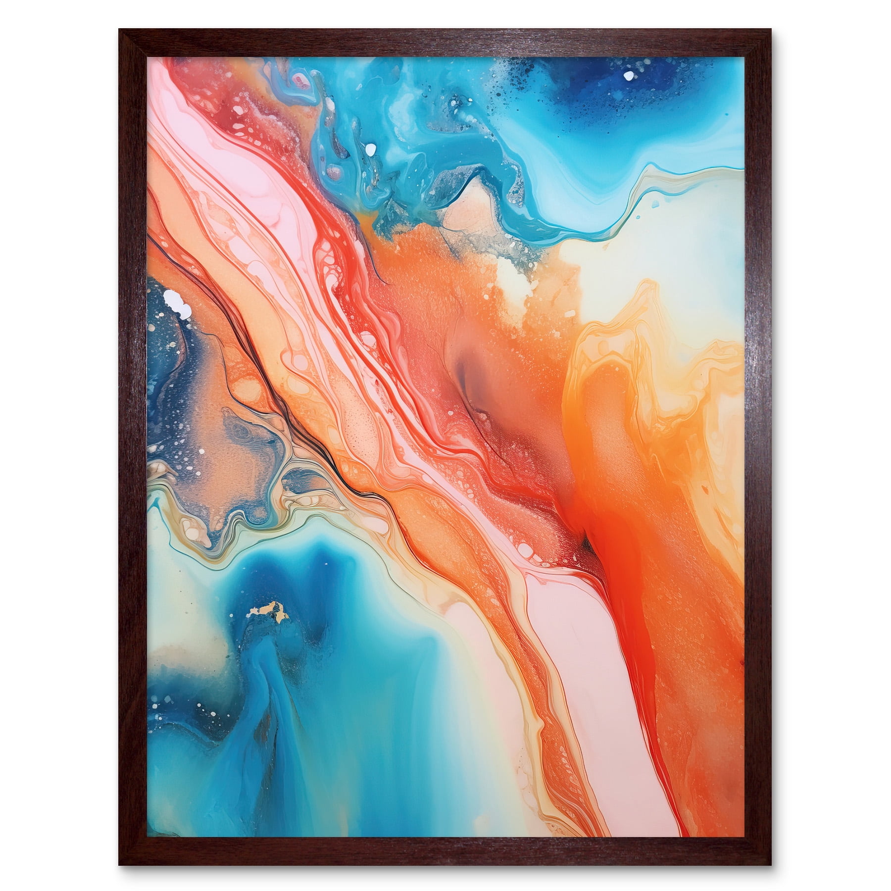 Abstract Blue and Orange Fluid Flow Painting Water Meets Oil Art Print ...