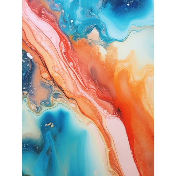 Abstract Blue and Orange Fluid Flow Painting Water Meets Oil Large Wall Art Poster Print Thick Paper 18X24 Inch