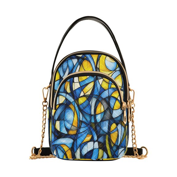 Abstract Blue and Yellow Women's Crossbody Handbags Leather Crossbody Bags Fanny Pack Chest Bag for Travel