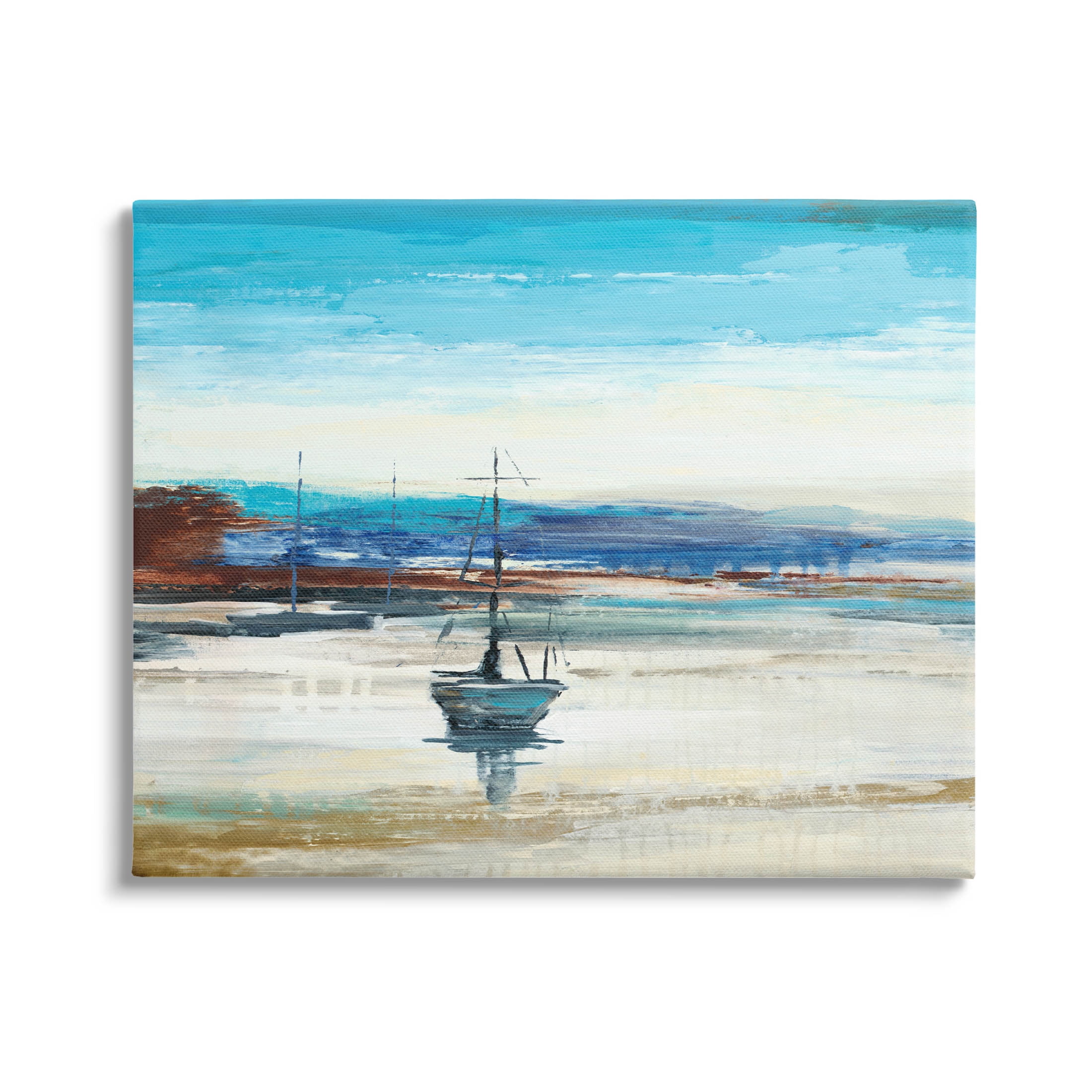 Abstract Boat Sea Reflection Coastal Painting Gallery Wrapped Canvas Print Wall Art