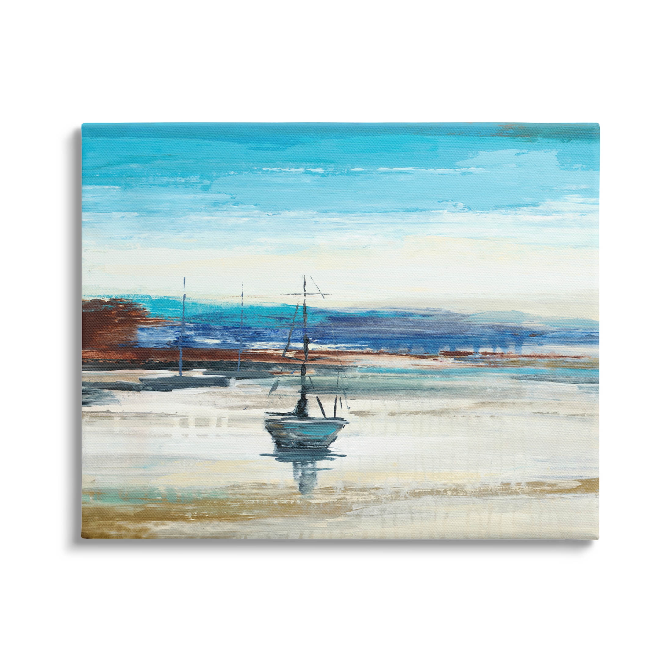 Abstract Boat Sea Reflection Coastal Painting Gallery Wrapped Canvas Print Wall Art