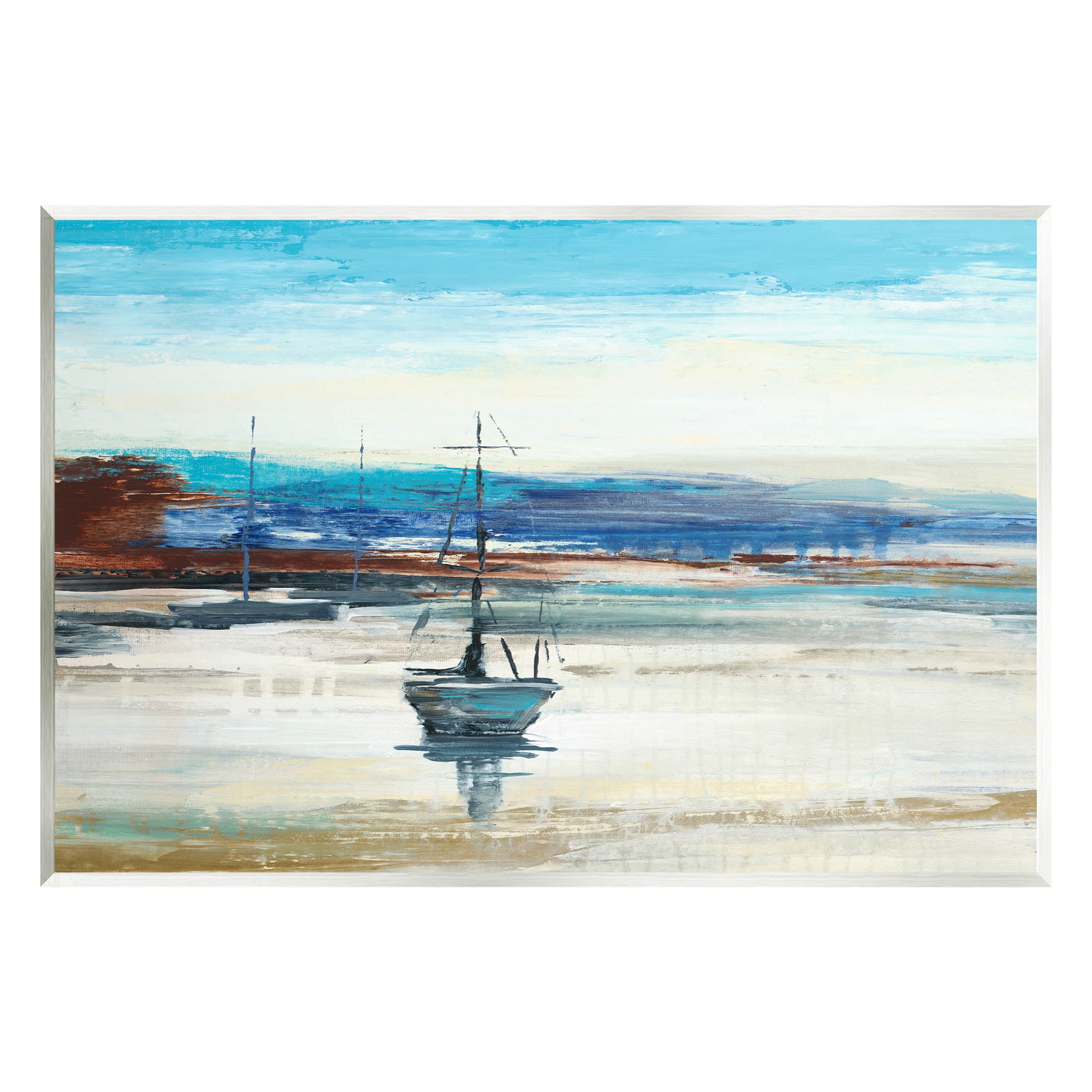 Abstract Boat Sea Reflection Coastal Painting Unframed Art Print Wall Art