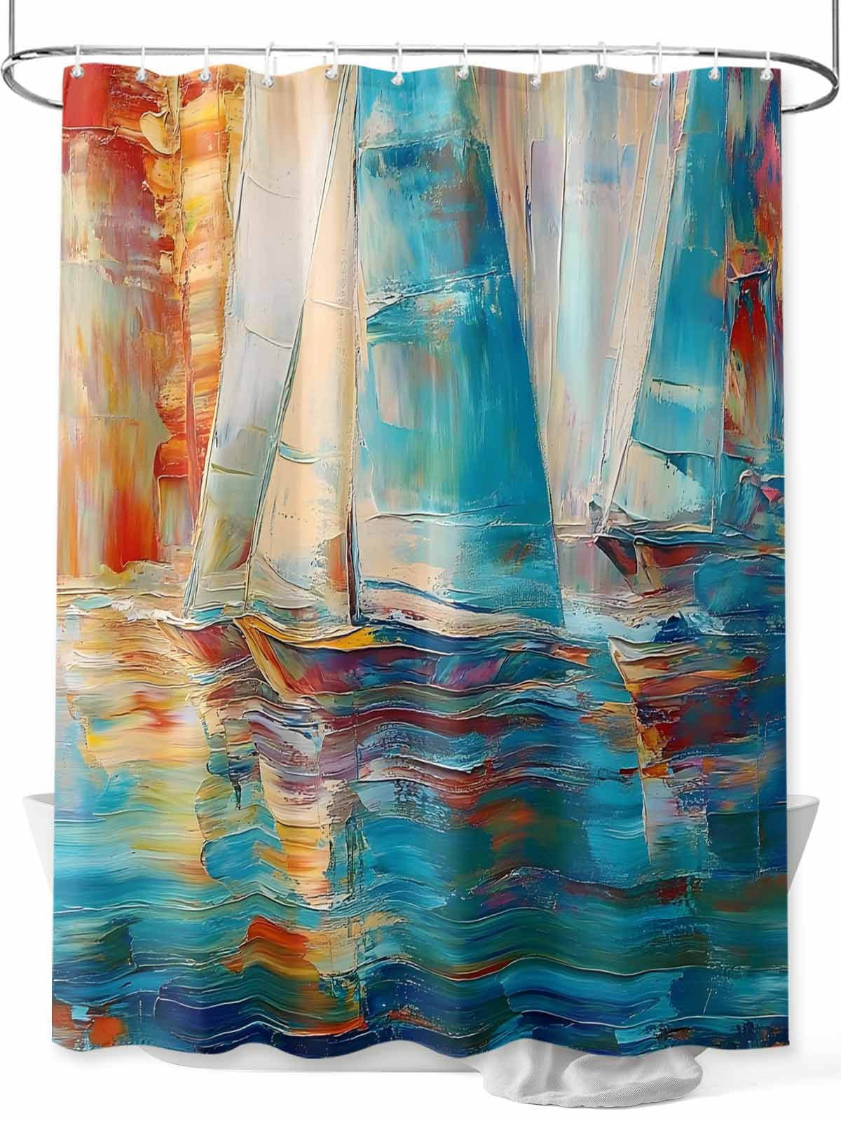 Abstract Boat Shower Curtain Set ，Waterproof Fabric Shower Curtains Color Oil Painting Minimalist Art Modernism Shower Curtains for Bathroom,Bathroom Decor 72"x72"
