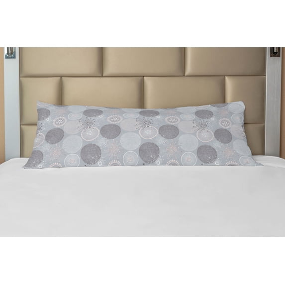 Abstract Body Pillow Case Cover with Zipper, Circular Round Pastel Toned Lilac Flower Pattern Design, Decorative Accent Long Pillowcase, Pale Peach Blue Grey, by Ambesonne