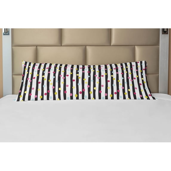 Abstract Body Pillow Case Cover with Zipper, Hand Drawn Vertical Monochrome Stripes Background with Colorful Dotted Pattern, Decorative Accent Long Pillowcase, Multicolor, by Ambesonne