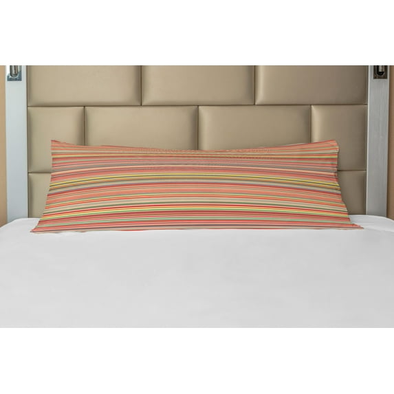 Abstract Body Pillow Case Cover with Zipper, Vivid Horizontal Colorful Striped Lines Background Rainbow Bars Display, Decorative Accent Long Pillowcase, Multicolor, by Ambesonne