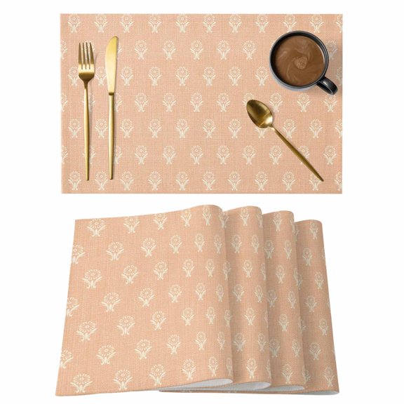 Abstract Bohemia Placemats Set of 12 Modern Boho Floral Orange Place Mats Indoor Wipeable Table Mats Washable Cloth Dining Table Placemats for Kitchen Holiday Party Home Decor 13x19 Inch