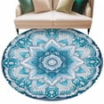 thumbnail image 1 of Abstract Bohemia Style Round Area&nbsp;Rug 5ft Blue Ethnic Tribal Flowers Non-Slip&nbsp;Washable Circle Rugs Soft Felt Indoor Floor Mat for Bedroom Kitchen Living Room Bathroom, 1 of 9