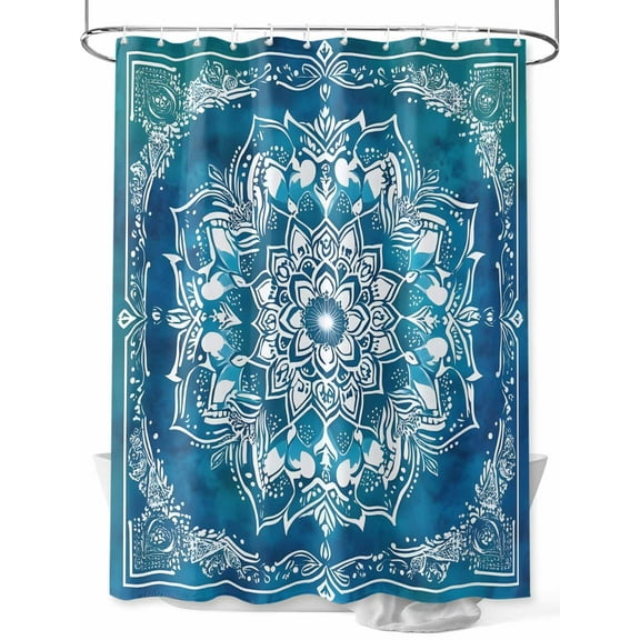 Abstract Bohemia Style Shower Curtain Set ,Waterproof Fabric Shower Curtains Blue Ethnic Tribal Flower Shower Curtains for Bathroom,Bathroom Decor 72"x72"