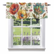 Abstract Bohemian Flowers Valances for Windows,Kitchen Valance Rod Pocket Short Curtain, Paisley Floral Art Valance Curtain Window Valances for Bedroom Bathroom Living Room 42x12in