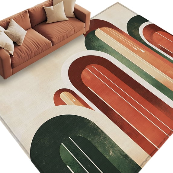 Abstract Boho Area Rug 8x10 Washable Rug Non Slip Vintage Minimalist Arch Geometric Red Orange Large Area Rug Soft Stainresistant Indoor Carpet for Living Room Bedroom Office Dining Room Nursery