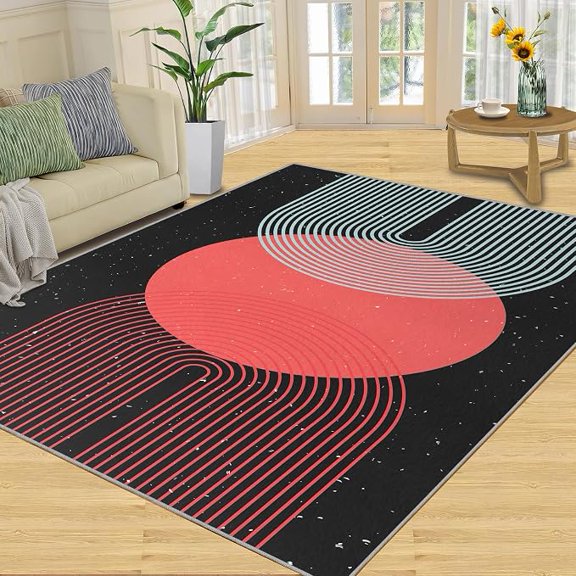 Abstract Boho Art Area Rug, Nordic Sun Print Rugs for Living Room, Indoor Non-Slip Kids Rugs, Machine Washable Breathable Durable Carpet for Front Entrance Floor Decor 2 x 3ft