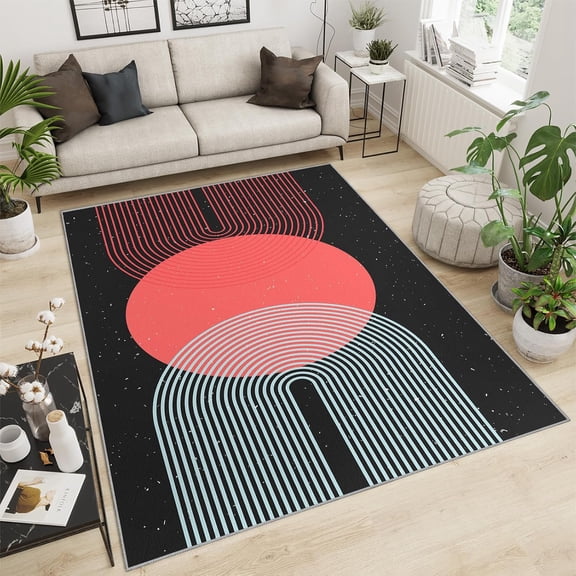 Abstract Boho Art Area Rug, Nordic Sun Print Rugs for Living Room, Indoor Non Slip Rugs, Machine Washable Breathable Durable Carpet for Front Entrance Floor Decor-2' x 3'