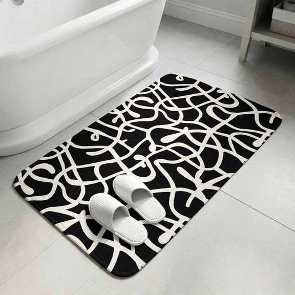 Abstract Boho Bathroom Rugs Non Slip Washable Bath Mat Absorbent Front Door Mat Middle Century Rustic Black White Texture Indoor Doormat for Kitchen Entryway Shower Decor Accessories 15.7"x23.6"