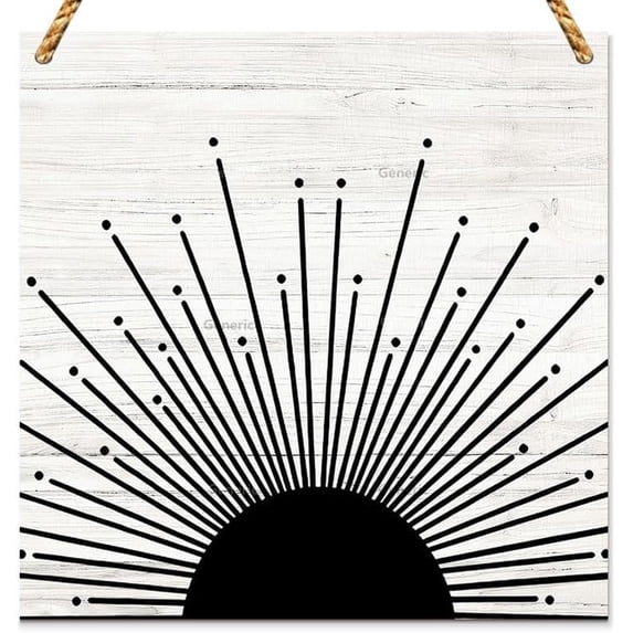Abstract Boho Black Sun Sunrise Sunset Sunshine Sunray Rustic Wood Sign Decor,Boho Mid Century Modern Art Wooden Sign Decoration For Home Office Wall Decor Wood Sign Wooden Wall Decor 8 * 8 inch