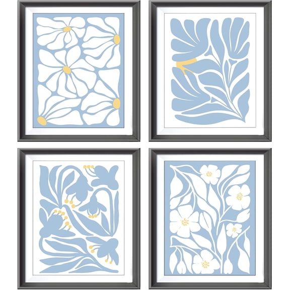 Abstract Boho Black flowers Plant Poster Prints for Home Living Girl Room Dorm Office Decor,Vintage Botanical Bohemian Neutral Floral Decorations Prints Aesthetic Wall Art Unframed 4pcs