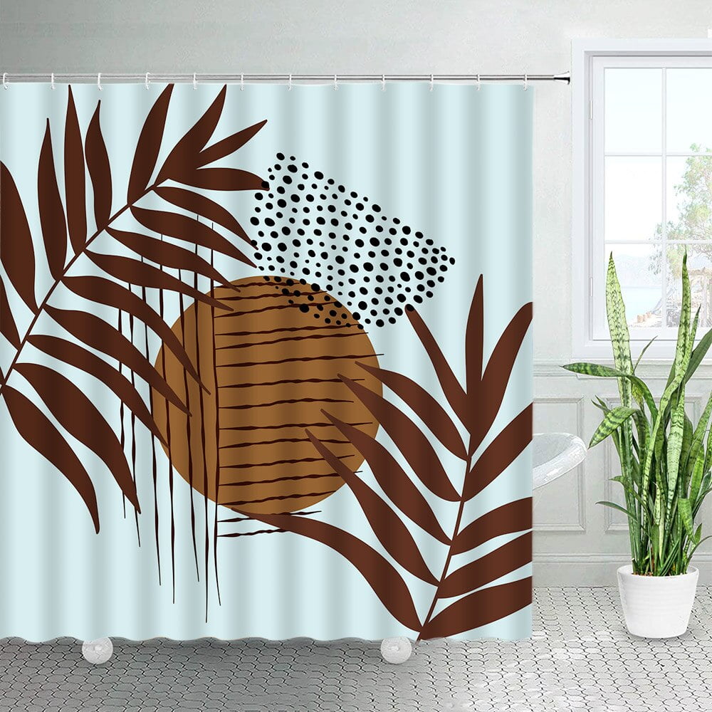 Abstract Boho Brown Leaves Shower Curtain Modern Aesthetic Mid Century ...