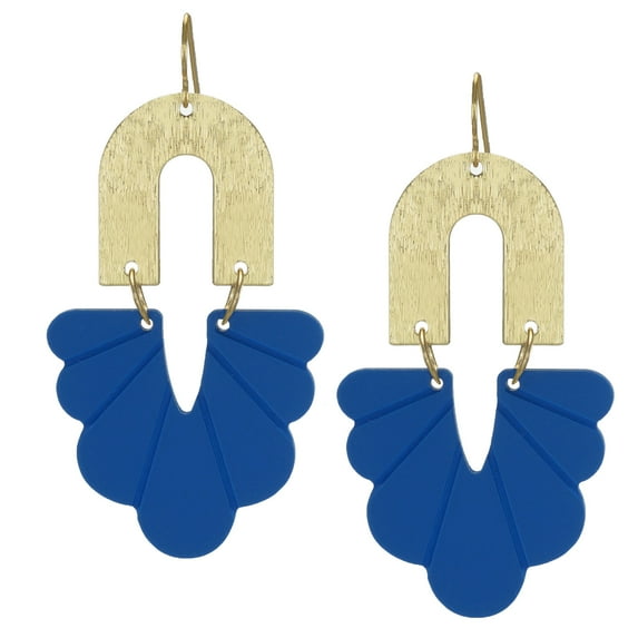 Abstract Boho Chic Flower & Gold Statement Earrings, Hypoallergenic, Blue