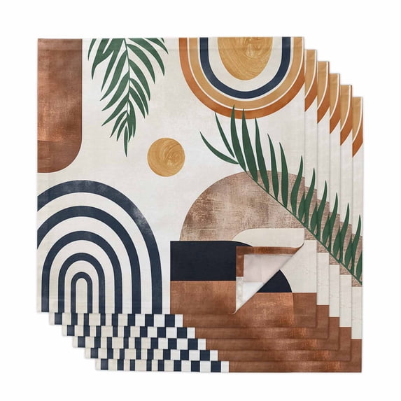 Abstract Boho Cloth Napkins, Bohemian Palm Leaf Geometric Leaf Circle Washable and Reusable Dinner Napkins Set of 6, Table Napkin for Kitchen Party Birthday Wedding Hotel Housewarming 20"x20"