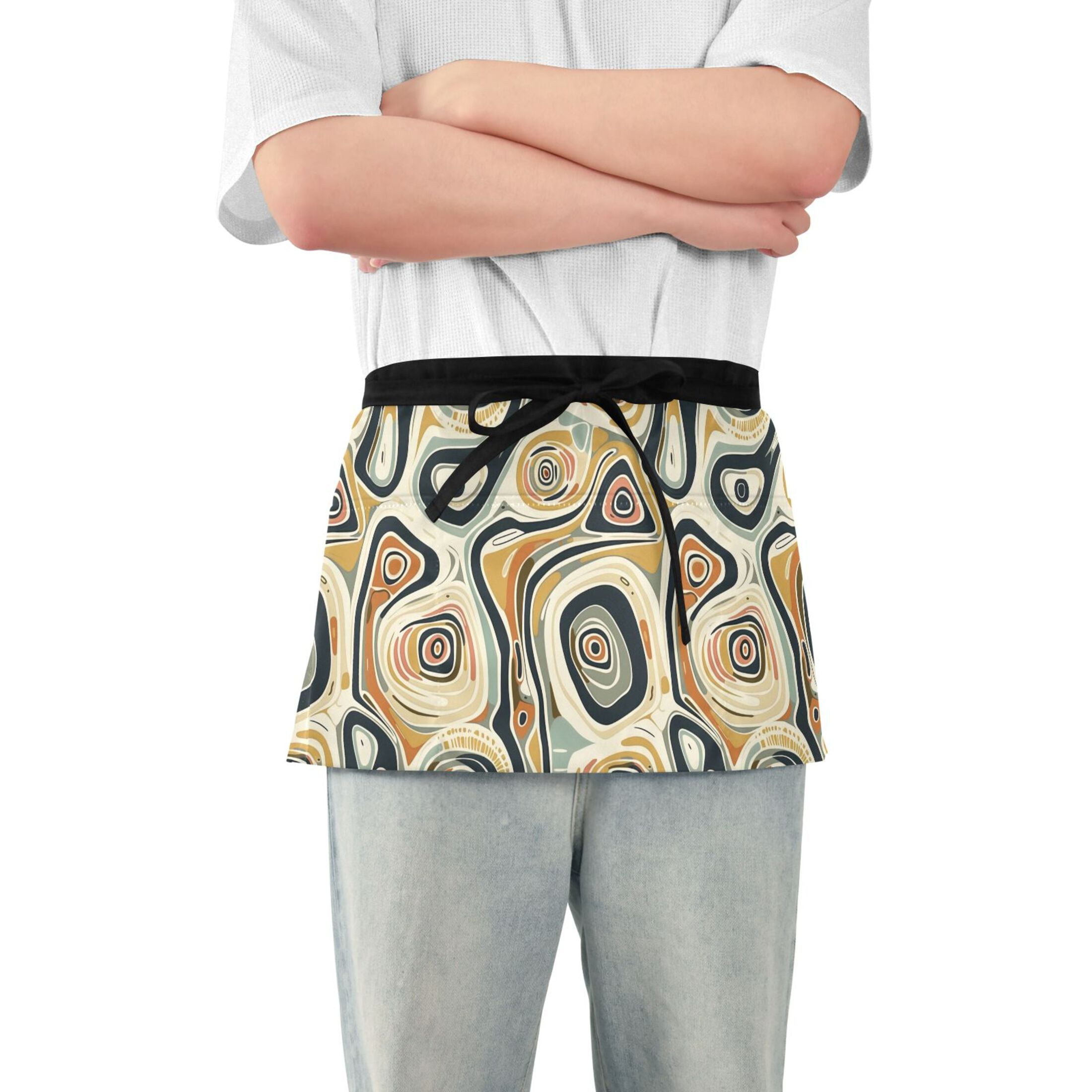 Abstract Boho Curves Server Apron with 3 Pockets Waterproof Waitress ...