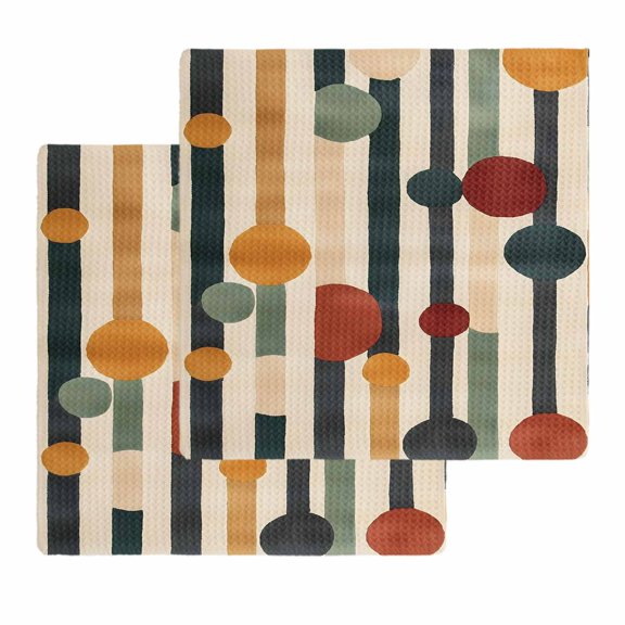 Abstract Boho Dish Towels Set, Waffle Weave Kitchen Towels 2 Pieces, Vintage Multicolored Geometric Stripes Microfiber Hair Face Bath Tea Towel Absorbent Quick Drying Cleaning Dish Cloths, 12"x12"