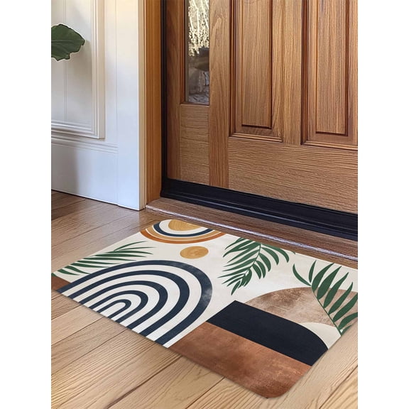 Abstract Boho Door Mat Indoor Outdoor Entrance,Non Slip Small Rug for Kitchen Bathroom Entryway Rug,Bohemian Palm Leaf Geometric Leaf Circle Washable Doormat Floor Mat for Office Home 16x24 Inch