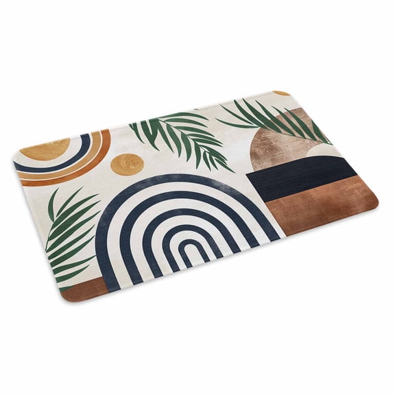 Abstract Boho Doormat Outdoor Entrance 24"x36", Bohemian Palm Leaf Geometric Leaf Circle Absorb Moisture Dirt Door Mats, Non-Slip Rubber Backing Floor Mats Indoor, Low-Profile Front Door Rugs
