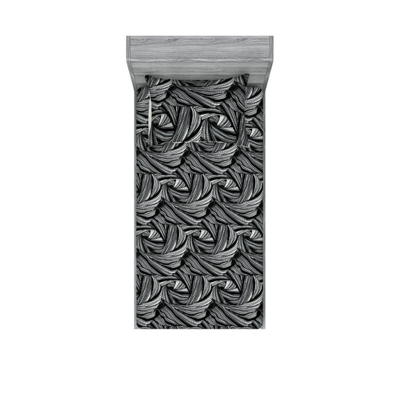 Abstract Boho Fitted Sheet & Pillow Sham Set, Modern Neutral Colors Tentacles Look Pattern Geometric Print, Decorative Printed 2 Piece Bedding Decor, Twinxl, Charcoal Grey and Pale Grey, by Ambesonne