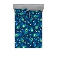 thumbnail image 1 of Abstract Boho Fitted Sheet & Pillow Sham Set, Night Time Colors Peacock Feathers Pattern Dreamy Vibes Print, Decorative Printed 3 Piece Bedding Decor, Queen, Sea Green Pastel Yellow, by Ambesonne, 1 of 2