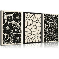 Abstract Boho Floral Botanical Canvas Wall Art Minimalist Black Flowers Wall Decor Aesthetic Pictures Neutral Modern Plants Posters Prints for Bedroom Living room Decoration Unframed