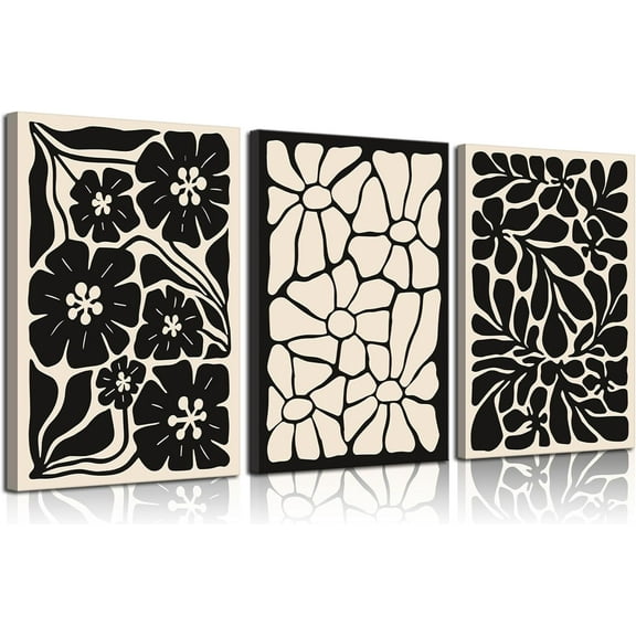 Abstract Boho Floral Botanical Canvas Wall Art Minimalist Black Flowers Wall Decor Aesthetic Pictures Neutral Modern Plants Posters Prints for Bedroom Living room Decoration Unframed