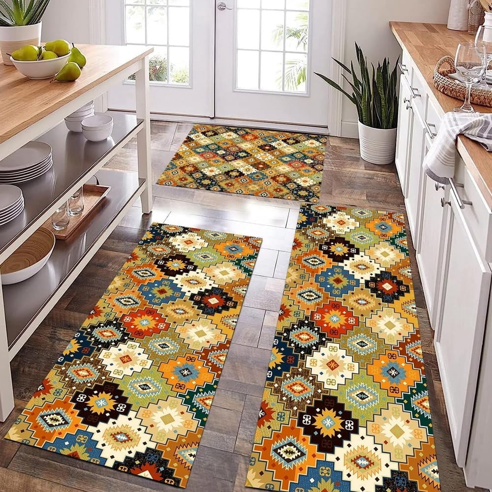 Abstract Boho Floral Botanical Shower Curtain, Bohemian Mid Century Morden Teal Decor Bathroom Curtains, Waterproof Fabric Shower Curtains Set with Hooks 36X72