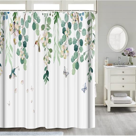 Abstract Boho Floral Botanical Shower Curtain,Spring Flowers Shower Curtains, Polyester Fabric Waterproof Bathroom Shower Curtains for Bathroom Decor 72 x 72 Inch