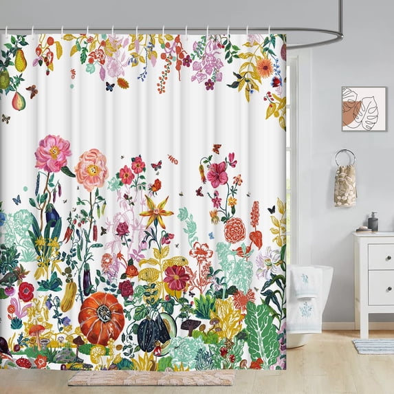 Abstract Boho Floral Botanical Spring Flowers Polyester Fabric Waterproof Bathroom Shower Curtains for Bathroom Decor 72 x 72 Inch (floral04)