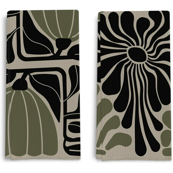 Abstract Floral Kitchen Dish Towels Set of 2 Vintage Kitchen Towels, Retro Flower Decorative Kitchen Towels, Boho Hand Towels for Bathroom,16×24 Inches