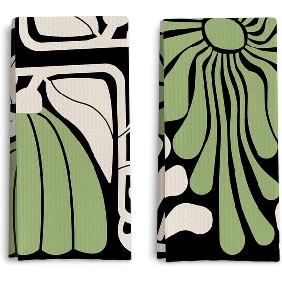 Abstract Boho Floral Kitchen Towels Set of 2, Retro Groovy Dish Towels for Kitchen, Vintage Boho Hand Towels for Bathroom, 16x24in